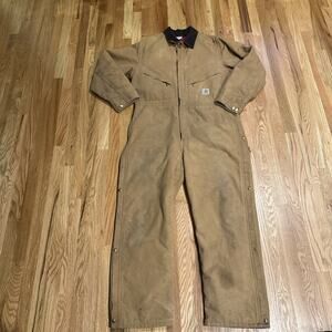Vintage CARHARTT Mens Coveralls 44R Brown Duck Canvas Insulated Work Wear